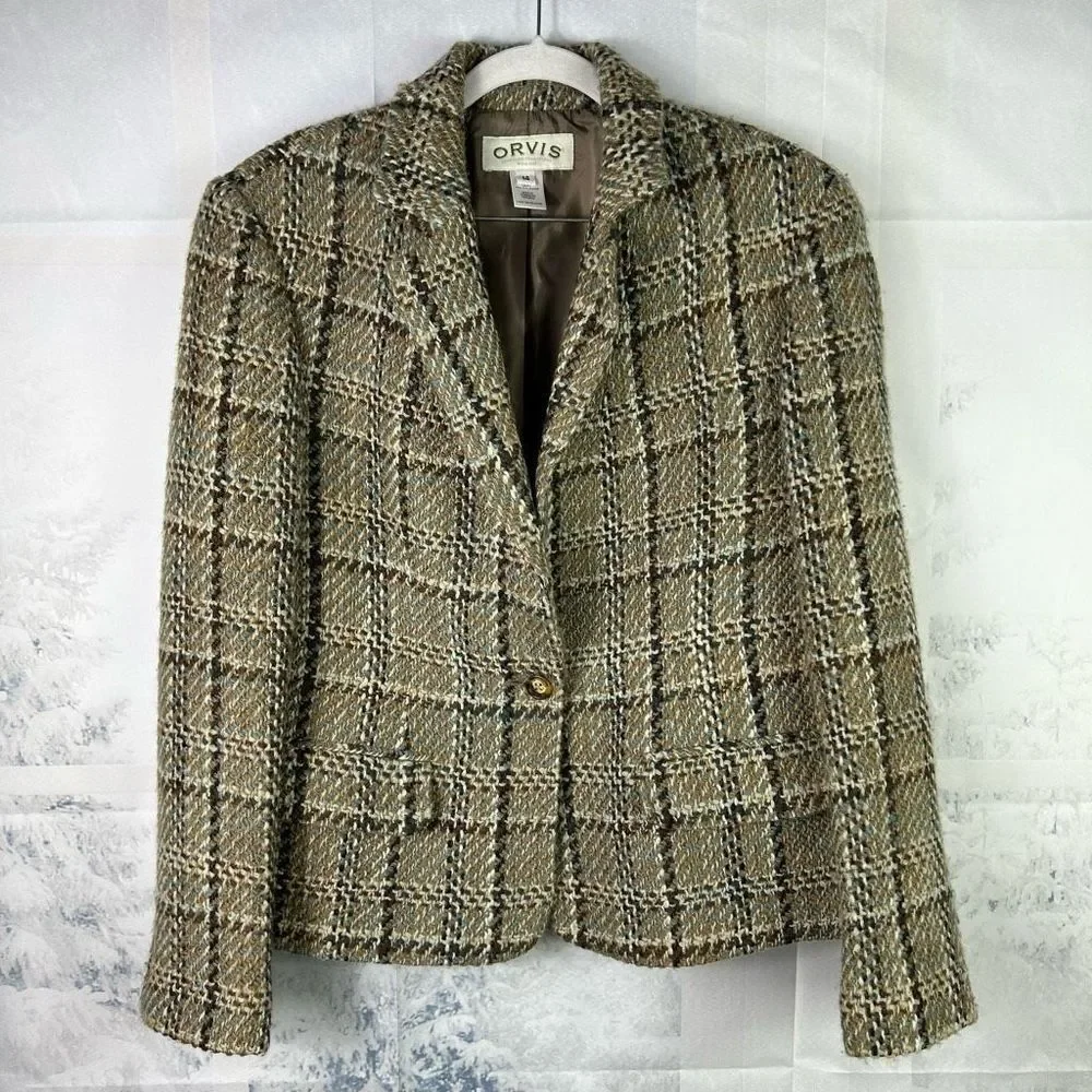 Orvis Wool Plaid Single Breasted Blazer Coat - Picture 14 of 14